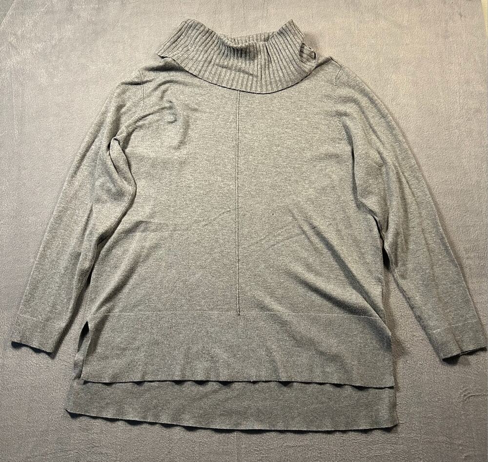 Tribal Women's XL Gray Ribbed Cowl Neck High Low Side Slit Pullover Sweater Top